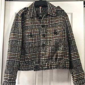 Free People Black and White Blazer Cropped Plaid